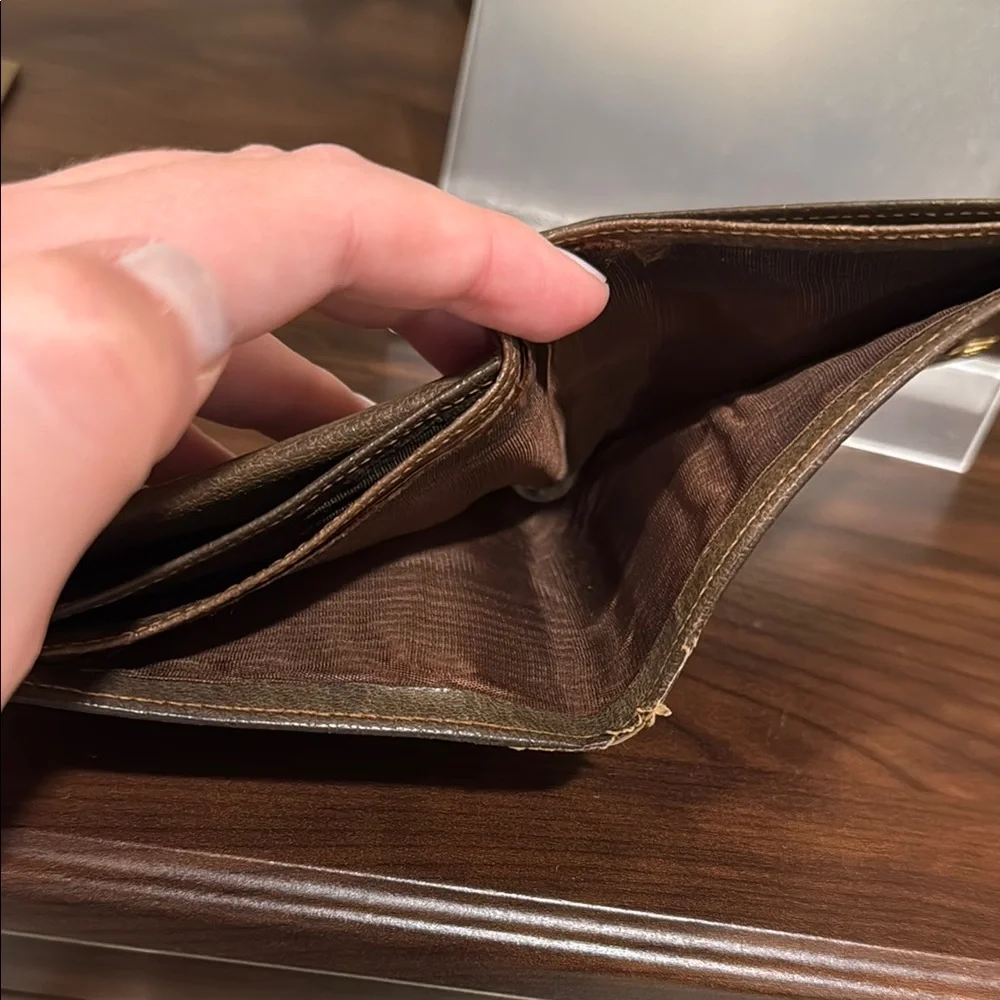 Gucci Monogram Bifold Wallet with Brown Leather Trim